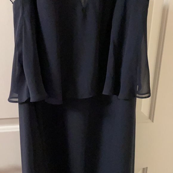 Beautiful beaded mesh front & back long navy blue dress - Picture 6 of 10